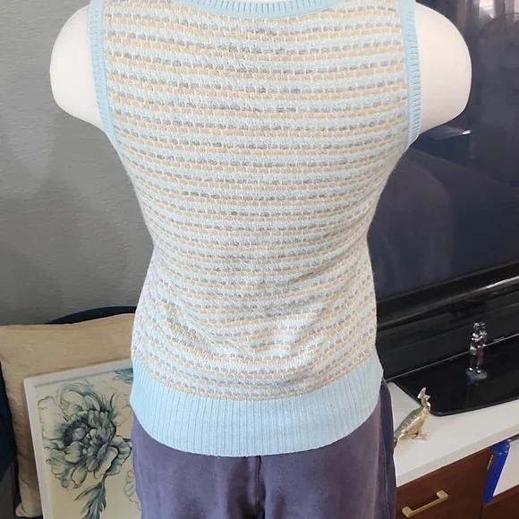 Juicy Couture 100% Cashmere Sweater Vest Ribbed Cream,Blue, Tan Knit Sleeveless - Picture 3 of 10